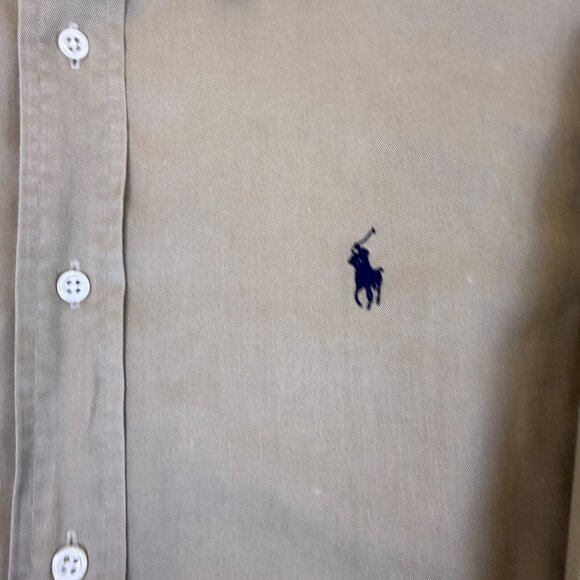 Ralph Lauren Mens Beige Cotton Button-Down Shirt Long Sleeve Casual Size L - Picture 5 of 8